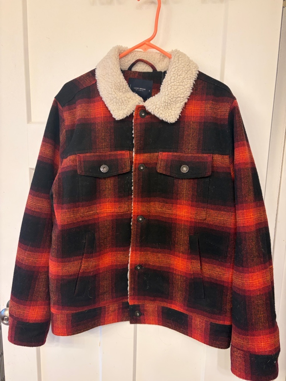 Lucky Brand Red & Black Plaid Sherpa Collar Jacket